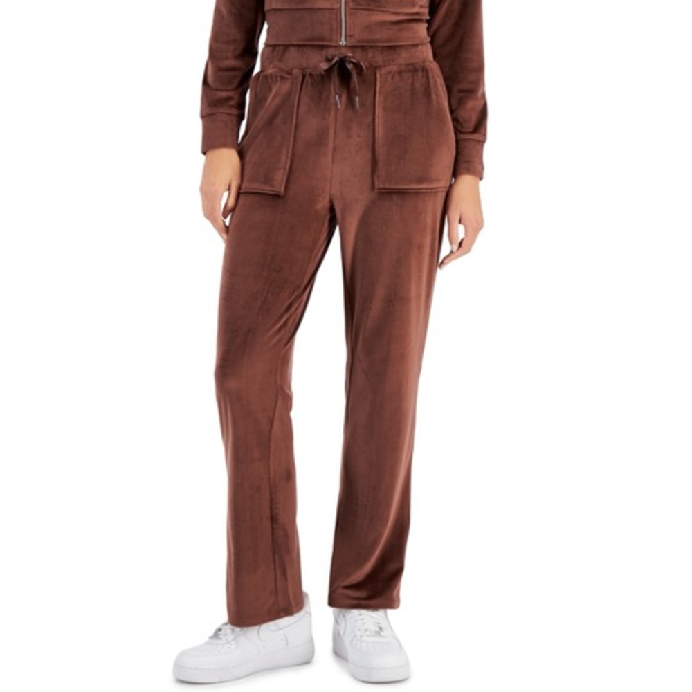 Crave Fame Juniors' Velour Flare-Leg Pull-on Pants - Brunette Size Small